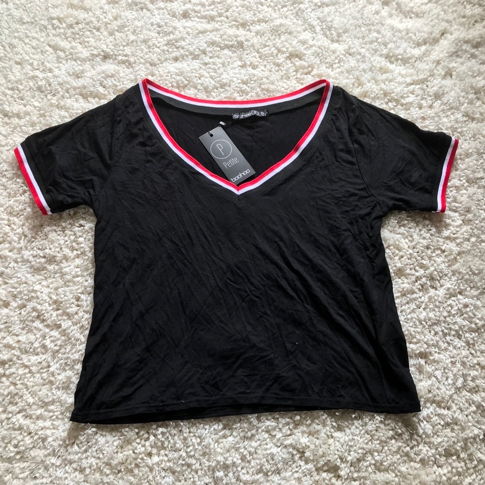Black striped v-neck